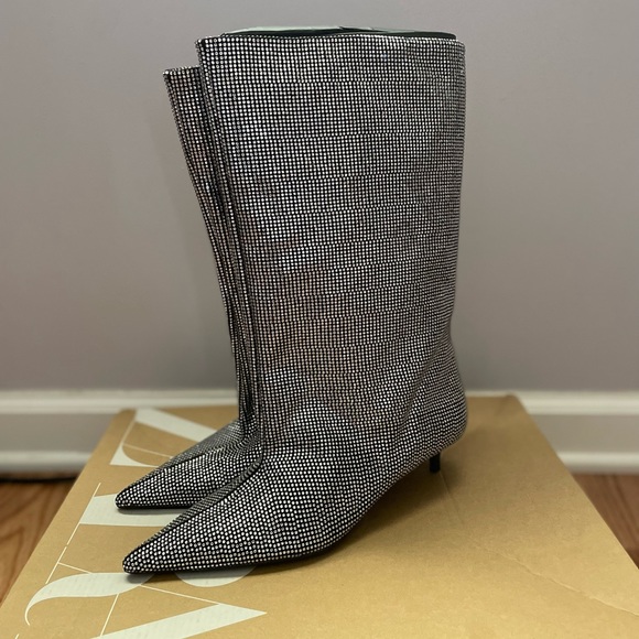 Zara Black and White Heeled Boots - Picture 1 of 7